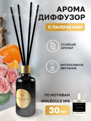 Аромадиффузор с палочками/диффузор La Cachette U016 по мотивам Molecule No. 8, 30 мл