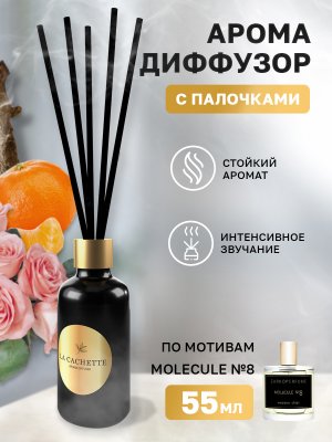 Аромадиффузор с палочками/диффузор La Cachette U016 по мотивам Molecule No. 8, 55 мл