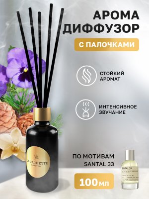 Аромадиффузор с палочками/диффузор U271 по мотивам Santal 33, 100 мл