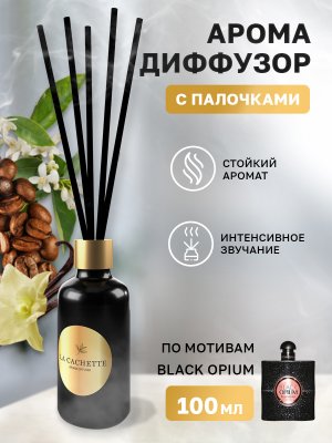 Аромадиффузор с палочками/диффузор La Cachette W048 по мотивам Black opium, 100 мл